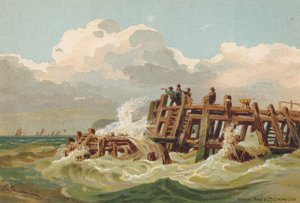 På vej ind i Humber, fiskere på udkig (farvelitografi)