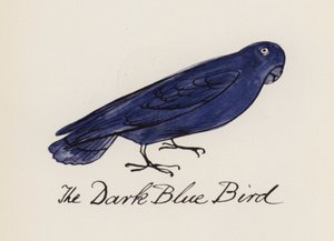 Edward Lear, The Bird Book: The Dark Blue Bird (farve litho)