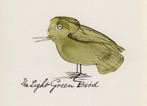 Edward Lear, The Bird Book: The Light Green Bird (farve litho)