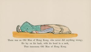 Der var en gammel mand i Hong Kong, som aldrig gjorde noget forkert (farvet gravering) af Edward (after) Lear