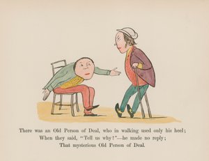 Der var en gammel person fra Deal, som kun brugte sin hæl, når han gik (farvet gravering) af Edward (after) Lear