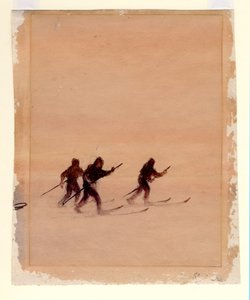 Mænd på ski, 1901-04 (wc på papir) af Edward Adrian Wilson