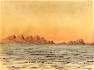 Sunset, Simons Bay, Sydafrika (wc på papir) af Edward Adrian Wilson