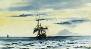 Det sidste syn af Mount Discovery: SS. "Morning" og "Terra Nova" efter "Opdagelsen" ud af McMurdo Strait, 19. februar midnat, 1904