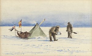 Slædefesten til White Island, februar 1902: Shackleton og Wilson laver lejr, 1902 af Edward Adrian Wilson
