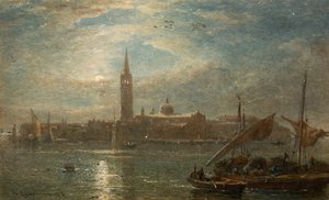 St Georgio ved måneskin, Venedig (akvarel) af Edward Angelo Goodall