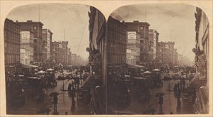 Broadway in the Rain, sandsynligvis taget fra 308 eller 310 Broadway, New York City, ca. 1860
