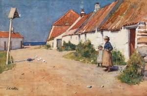 Seaside Cottages with Dovecot (akvarel på papir)