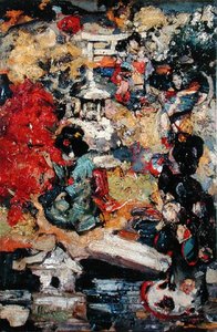 Japanske figurer i en have af Edward Atkinson Hornel