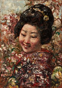 Japansk pige (olie på panel)