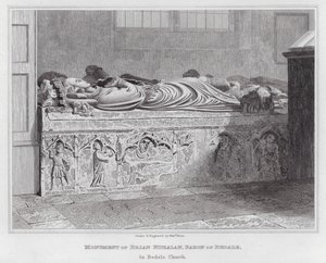 Monument af Brian Fitzalan, Baron af Bedale, i Bedale Kirke (gravering) af Edward Blore