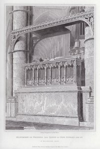 Monument over Philippa, dronning af kong Edward den 3., i Westminster Abbey (gravering) af Edward Blore
