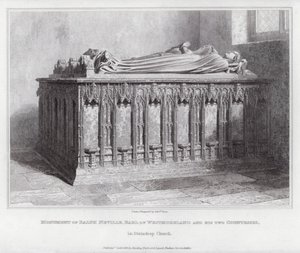 Monument over Ralph Neville, jarl af Westmoreland og hans to grevinder, i Staindrop Church (gravering)