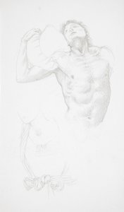 Mandlig nøgenfigur, der holder en pude af Edward Burne-Jones