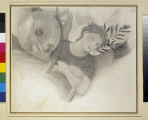 Study for a Head in The Days of Creation, ca. 1871 - 1875 (grafit og sort kridt på råhvidt papir) af Edward Burne Jones