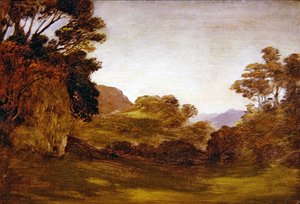En vej gennem et skovklædt landskab (olie om bord) af Edward Calvert