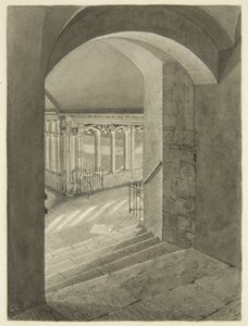 Indgang til Cloisters fra Bristol Cathedral med Edward Birds grav (blyant og akvarel på papir)