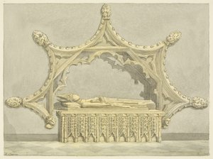 Abbed Knowles grav i Bristol Cathedral (blyant og akvarel på papir) af Edward Cashin