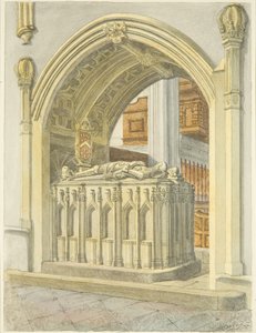 Tomb of Robert Fitzharding, død 1170, i Bristol Cathedral (blyant og akvarel på papir) af Edward Cashin