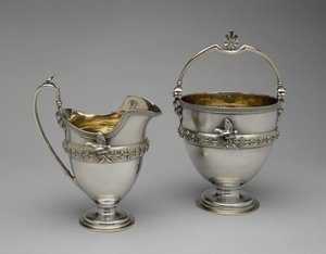 Flødekande og sukkerkurv, ca. 1865-1869 (sølv og forgyldt sølv) af Edward Chandler Moore