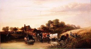 The Watering Place, scene i Devonshire af Edward Charles Williams