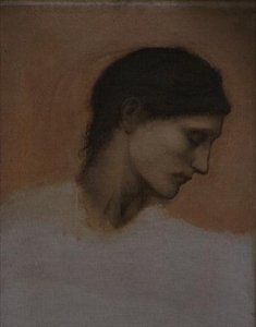 En undersøgelse af en piges hoved (olie på lærred) af Edward Coley Burne Jones