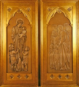 Kristus velsigner de små børn og kvinder, der bringer børn til Kristi nærhed (sort-hvide kridt på papir) af Edward Coley Burne Jones