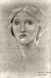 Head of a Girl, ca. 1893-96 (farvet farveblyant med forhøjning på brunt pergament) (s/h foto) af Edward Coley Burne Jones