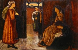 Interiør med figurer (akvarel på papir) af Edward Coley Burne Jones