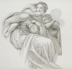 Mor og tre børn (blyant på papir) af Edward Coley Burne Jones