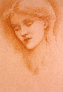 Portræt af en ung kvinde (rødt kridt på papir) af Edward Coley Burne Jones