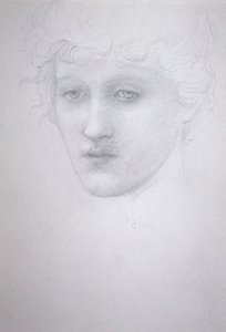 Studie af Head of a Girl - Bessie Keane, ca. 1896 (blyant på papir) af Edward Coley Burne Jones
