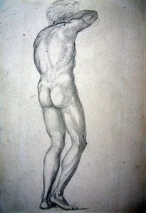 Studie af en stående nøgen, ca. 1873 (blyant på papir) af Edward Coley Burne Jones