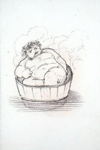 William Morris (1834-96) i et badekar, fra et album med tegninger (blyant på papir) af Edward Coley Burne Jones