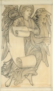 Engel med rulle - figur nummer syv, 1880 (kridt på papir) af Edward Burne Jones