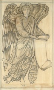 Engel med rulle - figur nummer seks, 1880 (kridt på papir) af Edward Burne Jones