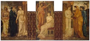 Amor og Psyche - Palads grønne vægmalerier - Psyches søstre besøger hende i Amors hus, 1881 af Edward Burne Jones