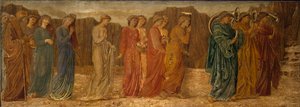 Amor og Psyche - Palace Green Murals - Kongen og andre sørgende overgiver Psyche til monsteret, 1881 af Edward Burne Jones