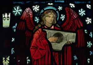 Detalje af Angel Musician, lavet af William Morris og Co., 1882 farvet glas af Edward Burne Jones