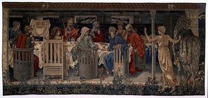 Quest for the Holy Grail Tapestries, Panel 1, Knights of the Round Table Indkaldt til Quest by the Strange Damsel, 1898-1899 af Edward Burne Jones