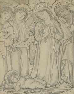 Den hellige familie, ca. 1874 (kridt på papir) af Edward Burne Jones