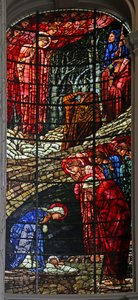 Fødselen og bebudelsen til hyrderne, 1885-1897 (farvet glas) af Edward Burne Jones