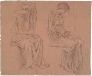 To studier af en siddende pige, der spiller en citer af Edward Coley Burne Jones