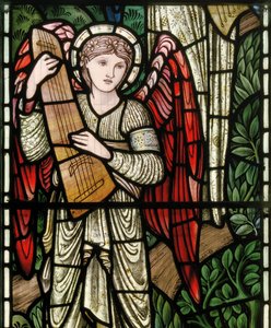 Wilden, All Saints, Morris & Co., Edward Burne-Jones, John Henry Dearle (1859-1932), Paradisets engle, Englemusikanter, detalje, 1902-1914, Louisa, Alfred, The Baldwins, premierminister, metodist, Wo