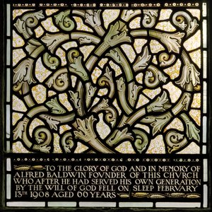 Wilden, All Saints, Morris & Co., Edward Burne-Jones, John Henry Dearle (1859-1932), Dedikation til Alfred Baldwin fra The Joshua window, 1902-1914, Louisa, The Baldwins, premierminister, metodist, Wo af Edward Coley and Dearle Burne Jones