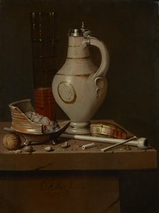 Stilleben med rygeredskaber og ølkrus, 1664
