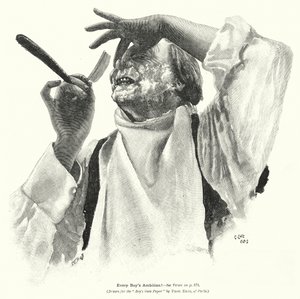 Mand barberer sig (litografi) af Edward Ertz