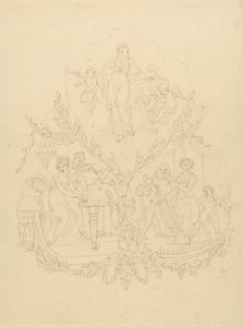 Kvindelige figurer og Putti spiller musikinstrumenter af Edward Francis Burney