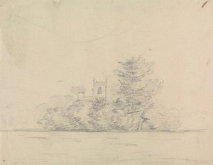 Landskab med kirke af Edward Francis Burney