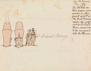 Brev til pastor Richard Burney med tegning af Colossal Head fra British Museum Courtyard af Edward Francis Burney